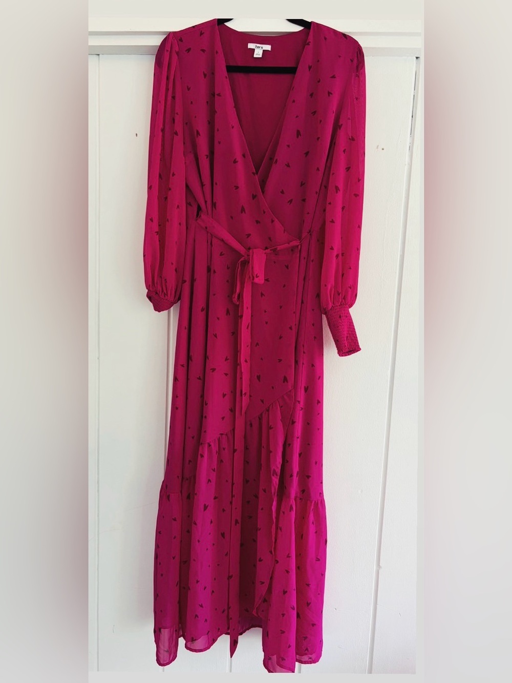 Magenta/ Hot Pink Wrap Maxi Dress with Heart Print
